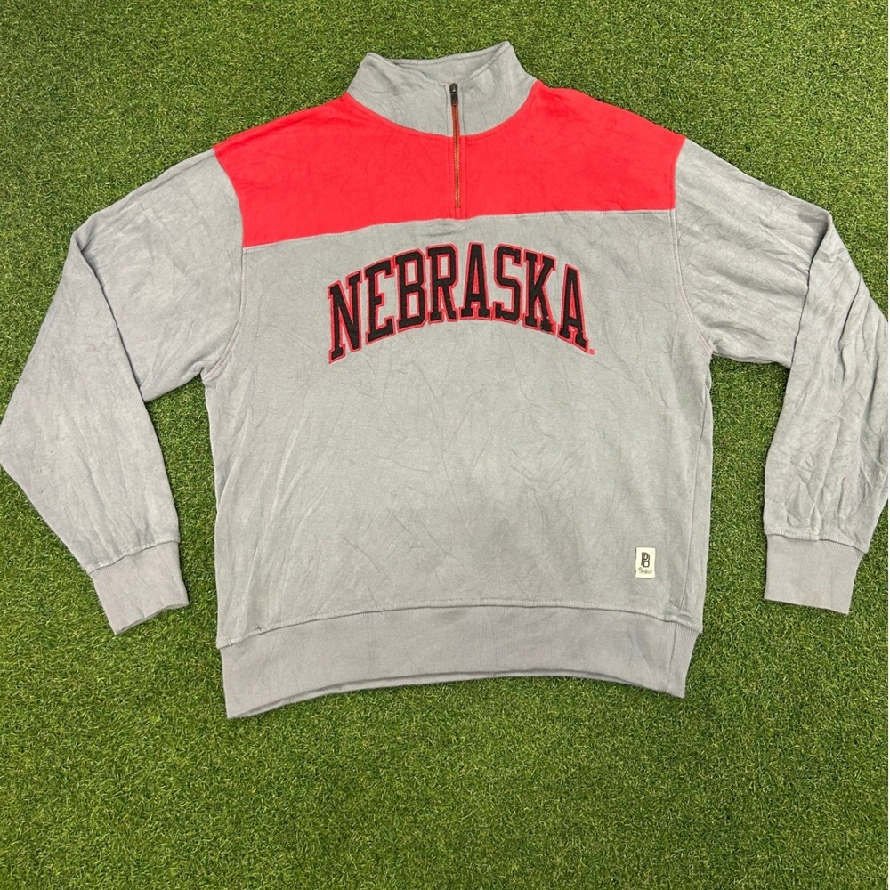 Nebraska Huskers Quarter Zip Sweatshirt Mens 2XL Grey Red Colorblock